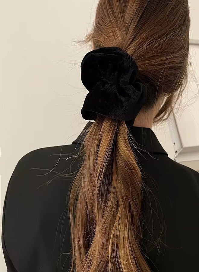 TUCEWP Velvet Scrunchies for Women Girls 4Pcs Large Brown Black Scrunchies Long Thick Curly Hair Soft Hair Bands Neutral Scrunchie Cute Ponytail Holders No Damage Elastic Hair Ties Hair Accessories - Image 2